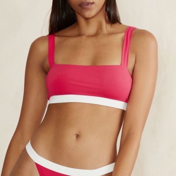NWT Onia Zoe Tricot Bikini Top in Raspberry/White - Picture 1 of 10